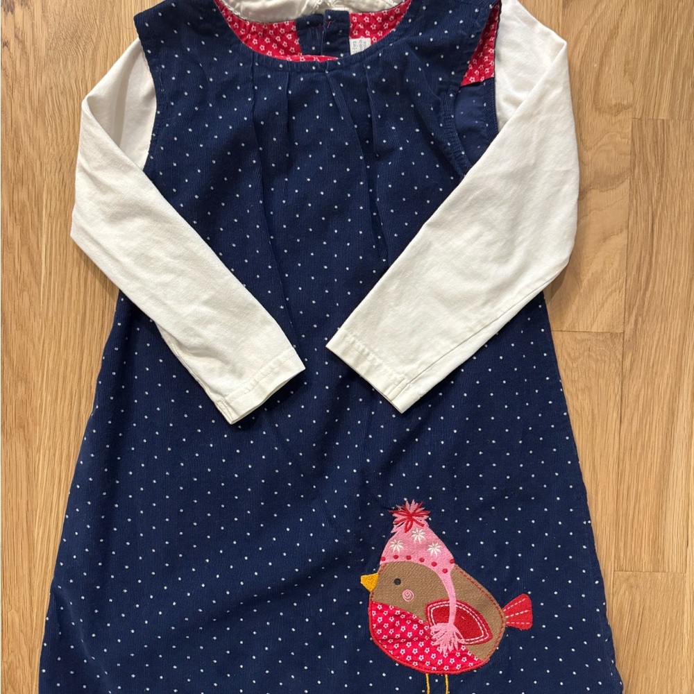 Set: Navy Blue Polka Dot Kids Dress and Peter Pan shirt